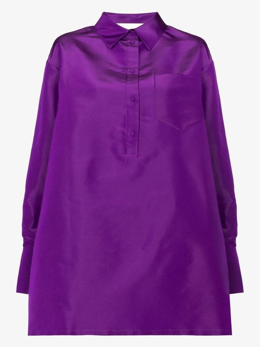 Purple Long-sleeve Silk Shirt Dress