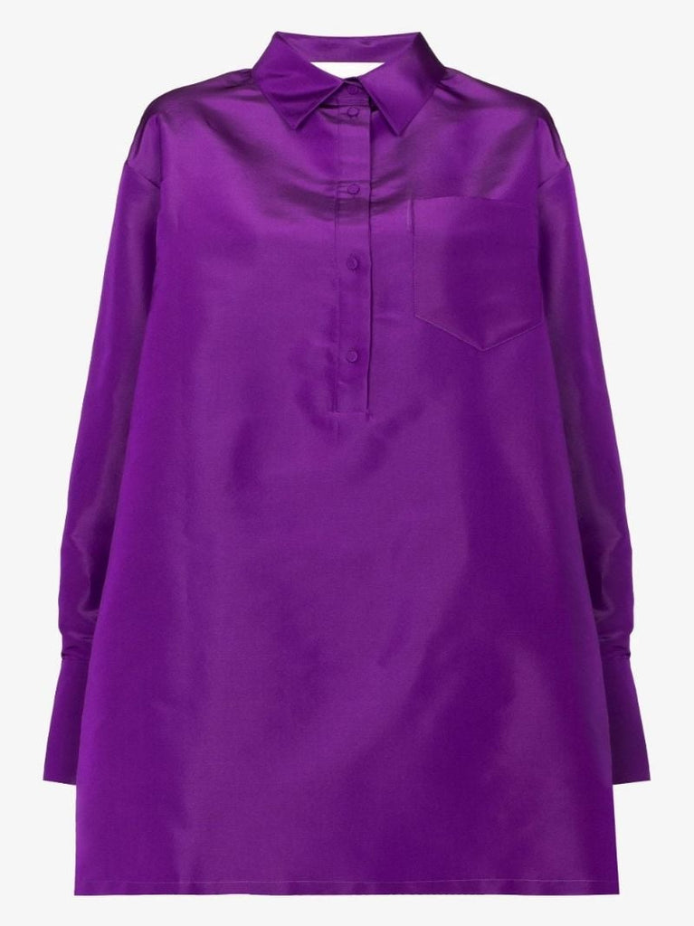Purple Long-sleeve Silk Shirt Dress