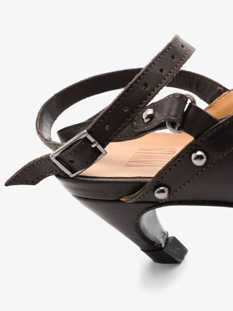 Brown Jst Strap 52 Studded Leather Mules