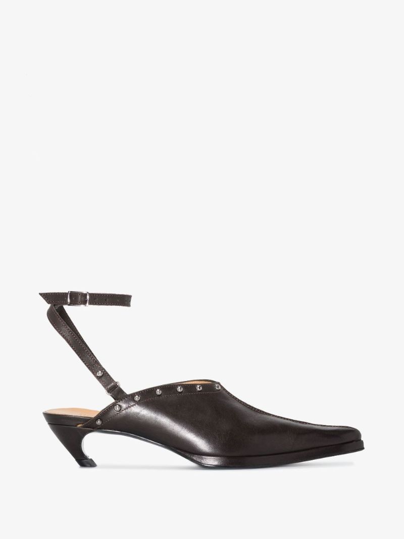 Brown Jst Strap 52 Studded Leather Mules