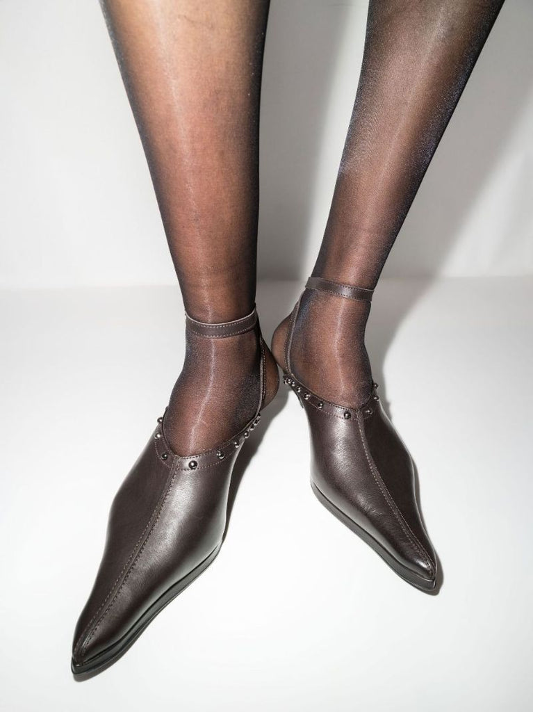 Brown Jst Strap 52 Studded Leather Mules