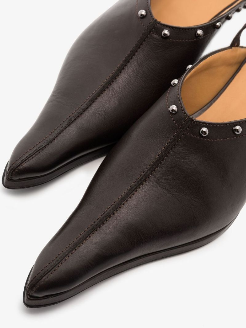Brown Jst Strap 52 Studded Leather Mules