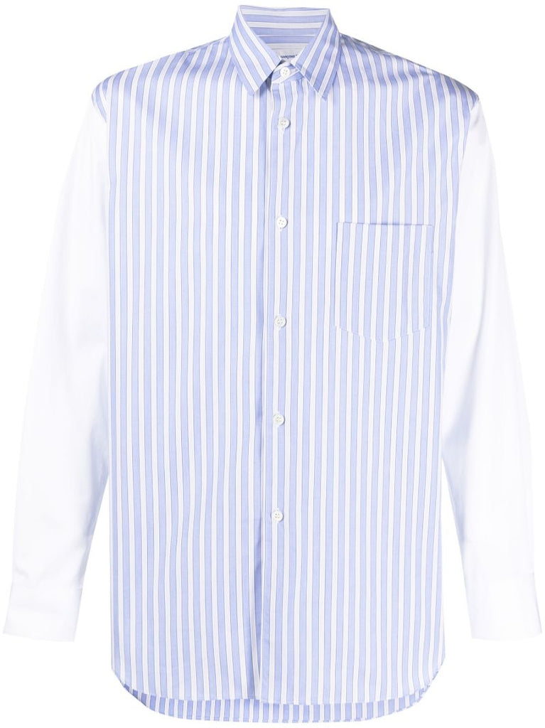 Blue and White Pinstripe-print Shirt