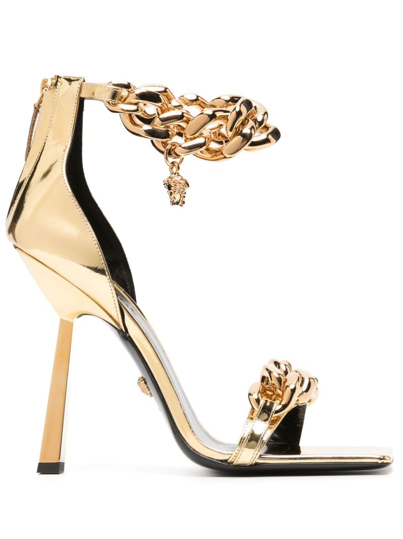 Gold Medusa Chain Leather Sandals