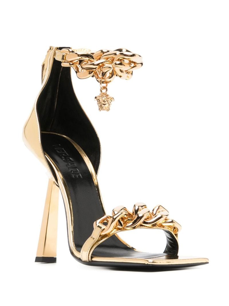 Gold Medusa Chain Leather Sandals