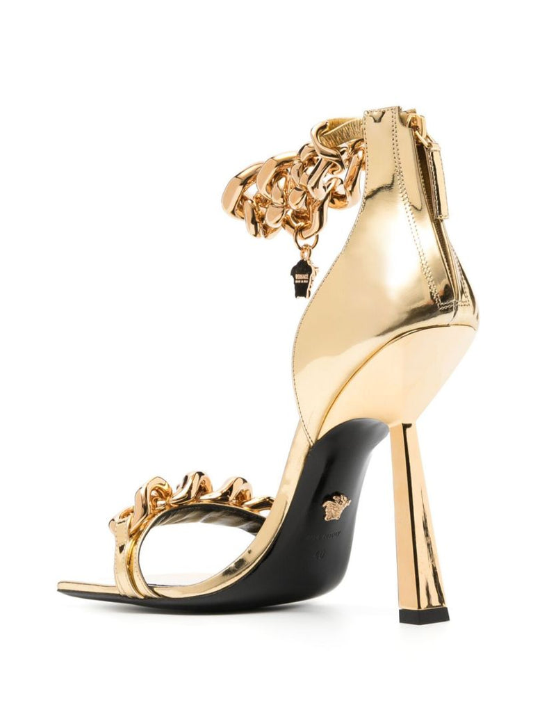 Gold Medusa Chain Leather Sandals