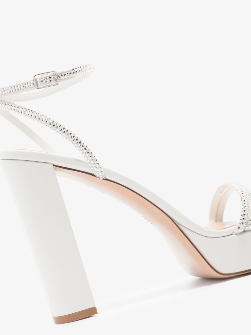 White 85 Crystal Platform Leather Sandals