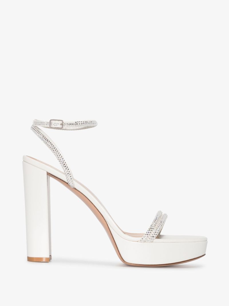 White 85 Crystal Platform Leather Sandals
