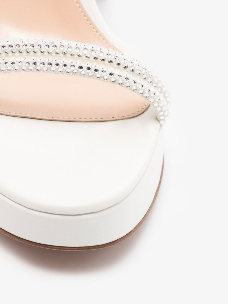 White 85 Crystal Platform Leather Sandals