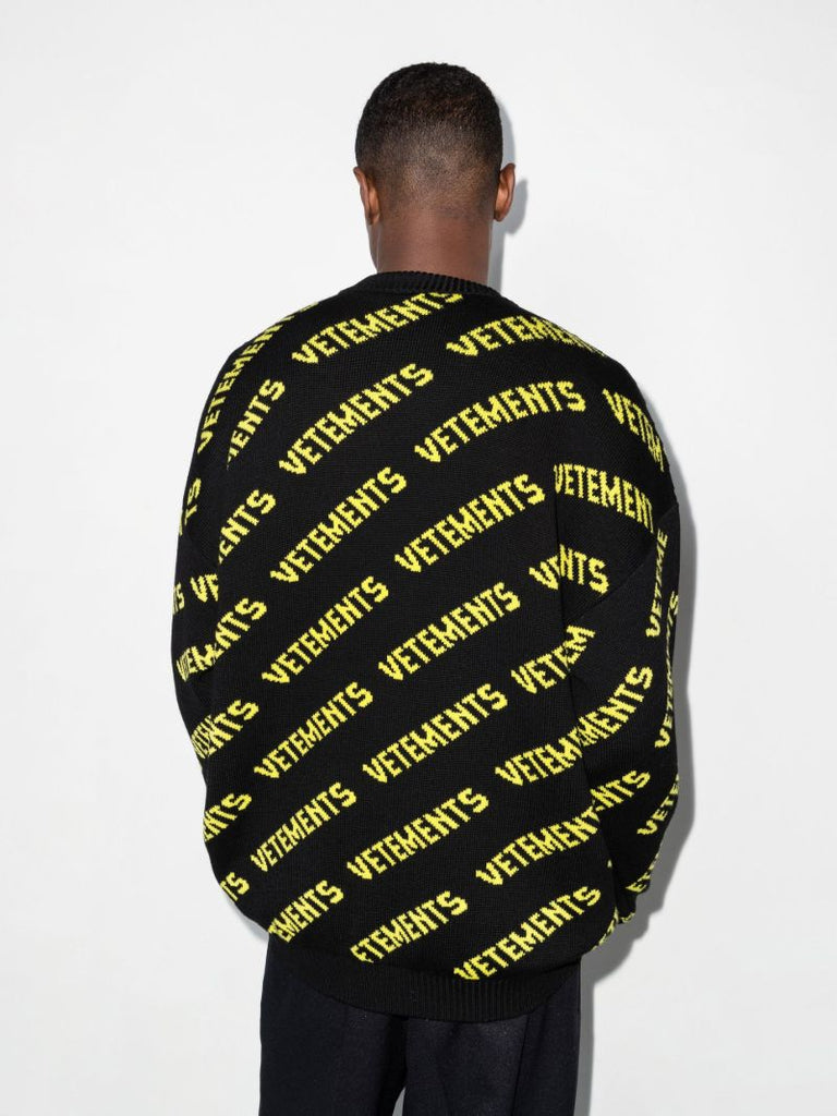 Black Logo Intarsia Merino Wool Sweater