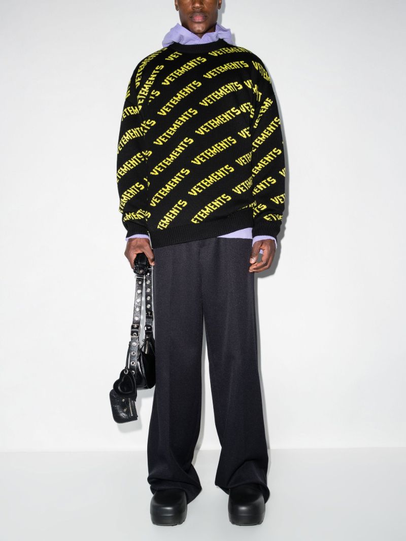 Black Logo Intarsia Merino Wool Sweater