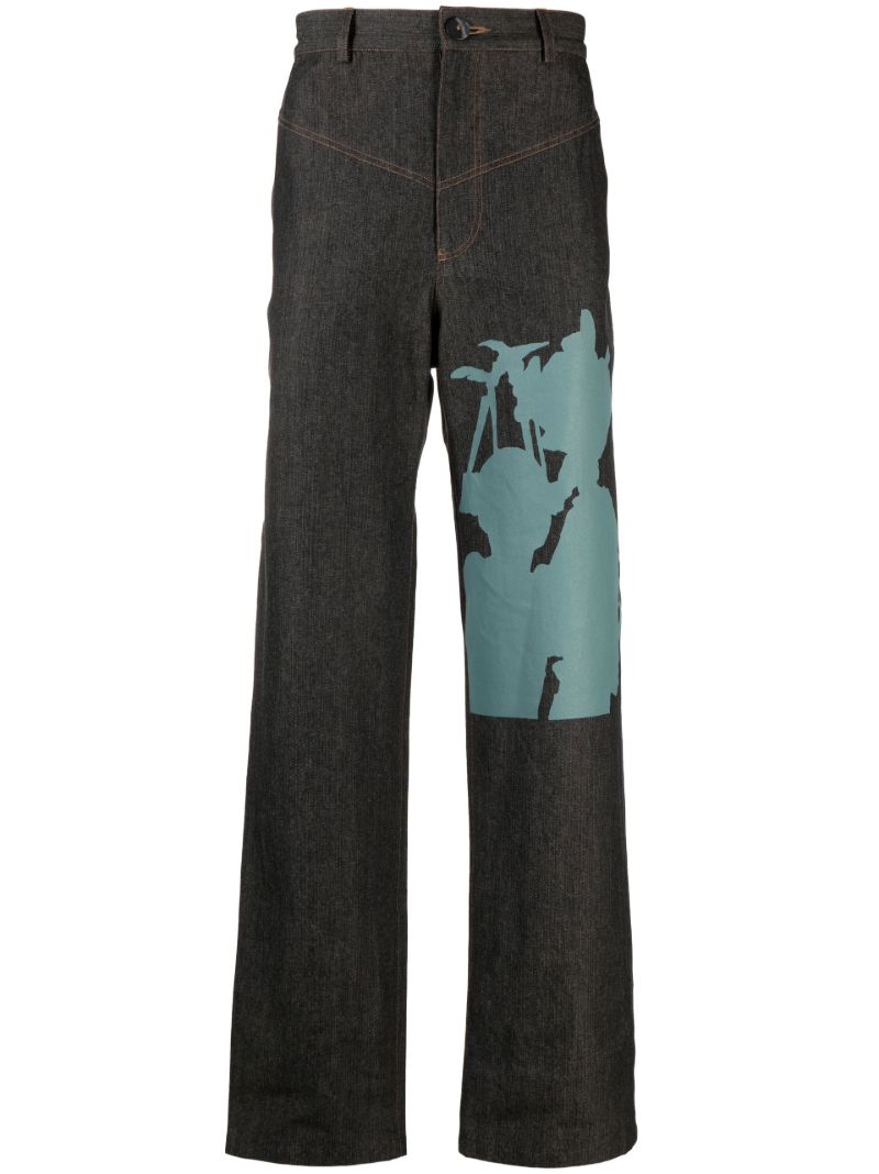 Blue Nomoli Screen Printed Denim Jeans