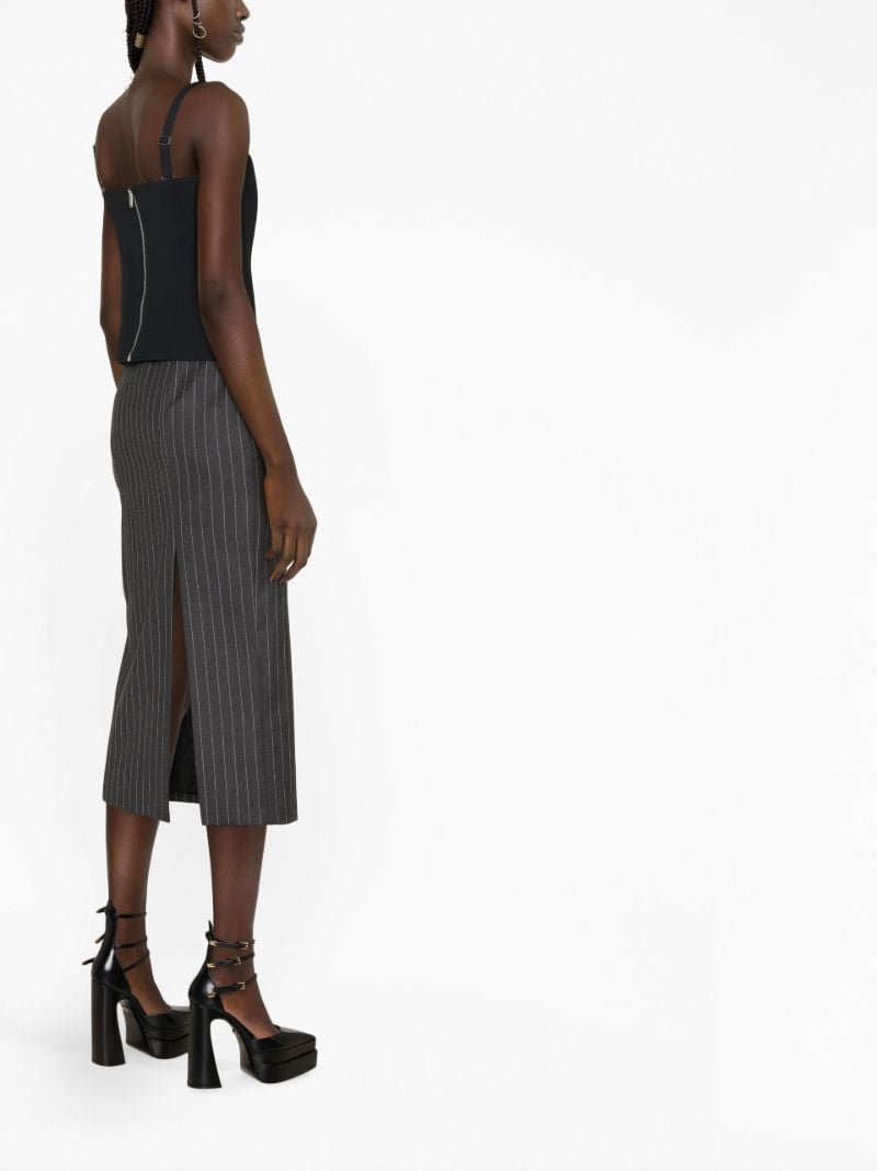Grey Pinstriped Wool Midi Skirt