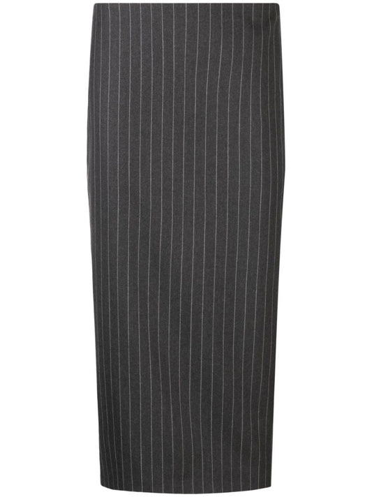Grey Pinstriped Wool Midi Skirt