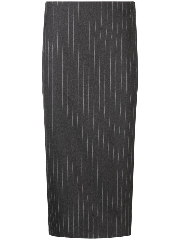 Grey Pinstriped Wool Midi Skirt