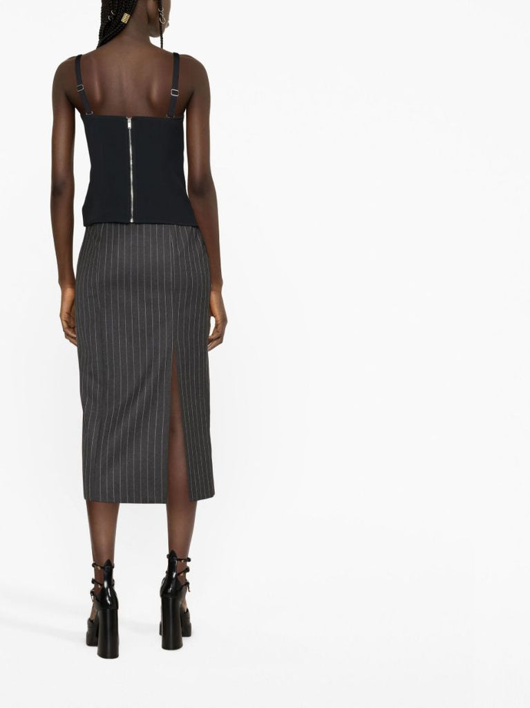 Grey Pinstriped Wool Midi Skirt