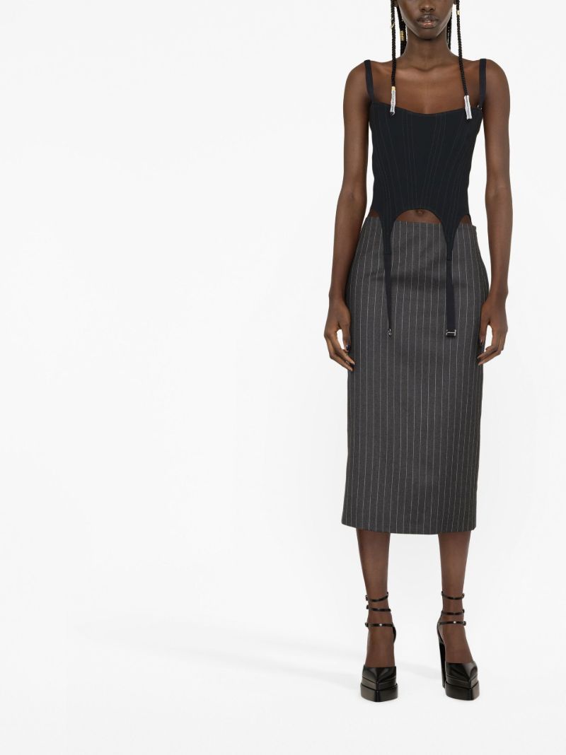 Grey Pinstriped Wool Midi Skirt