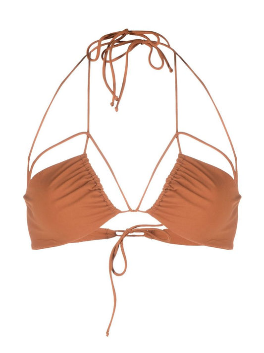 Brown Ruched Bikini Top