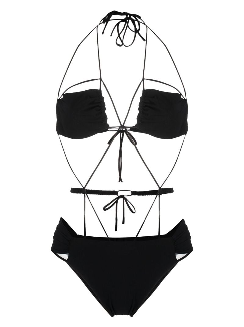 Black Multi-strap Ruched Swimsuit