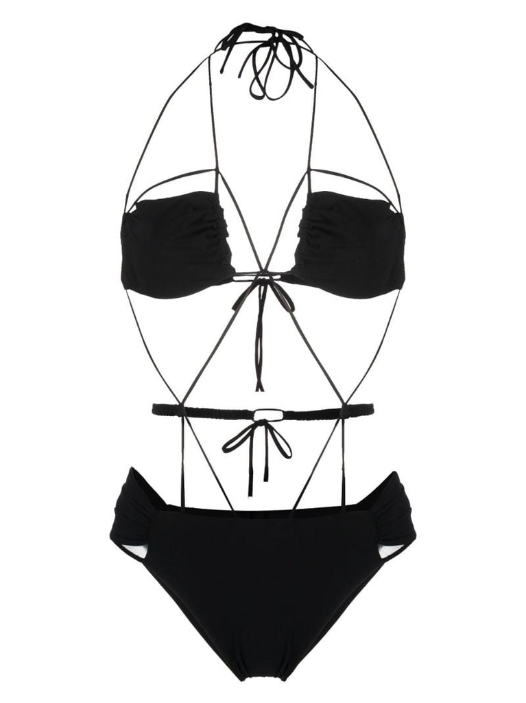 Black Multi-strap Ruched Swimsuit