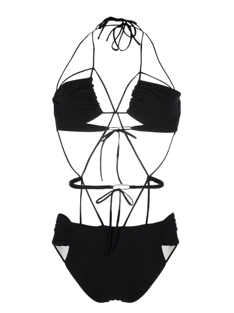 Black Multi-strap Ruched Swimsuit