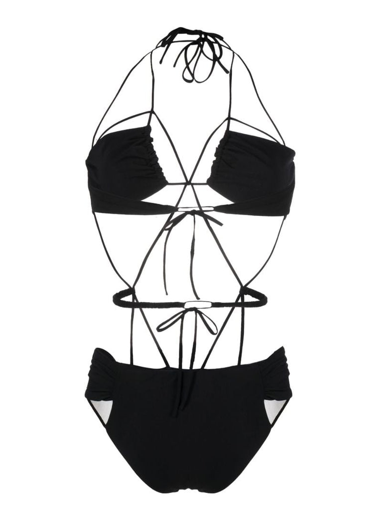 Black Multi-strap Ruched Swimsuit