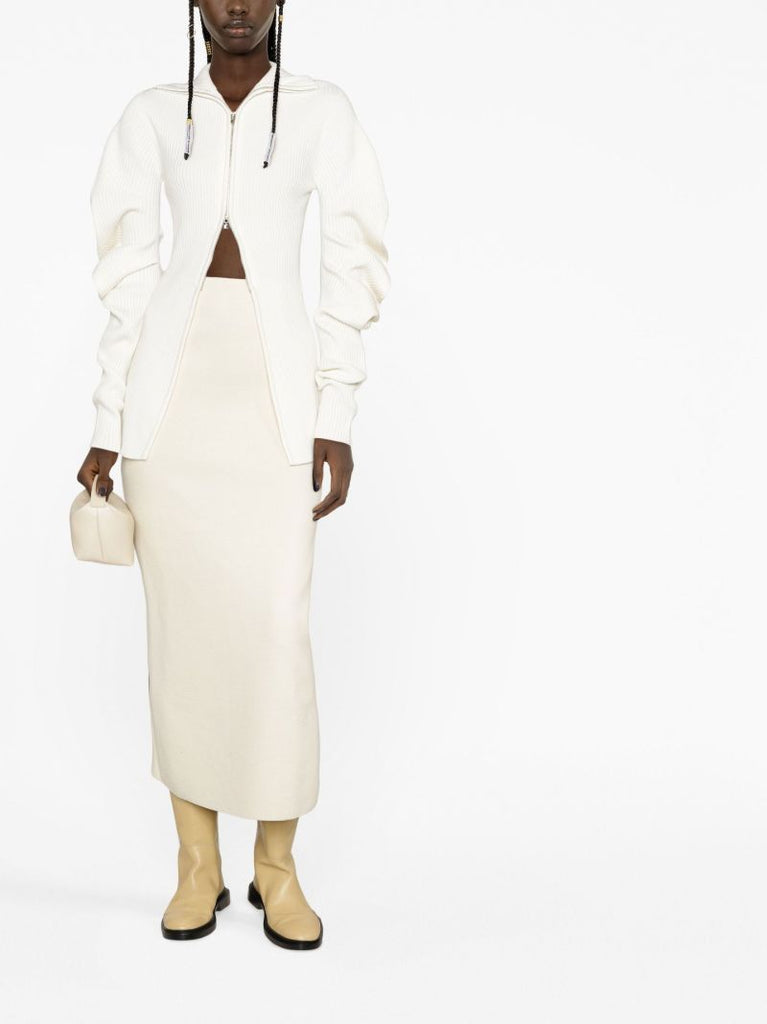 Neutral Gayuso Ribbed Midi Skirt