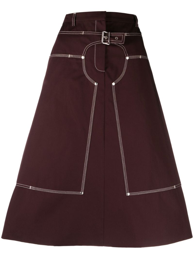Purple A-line Buckled Midi Skirt