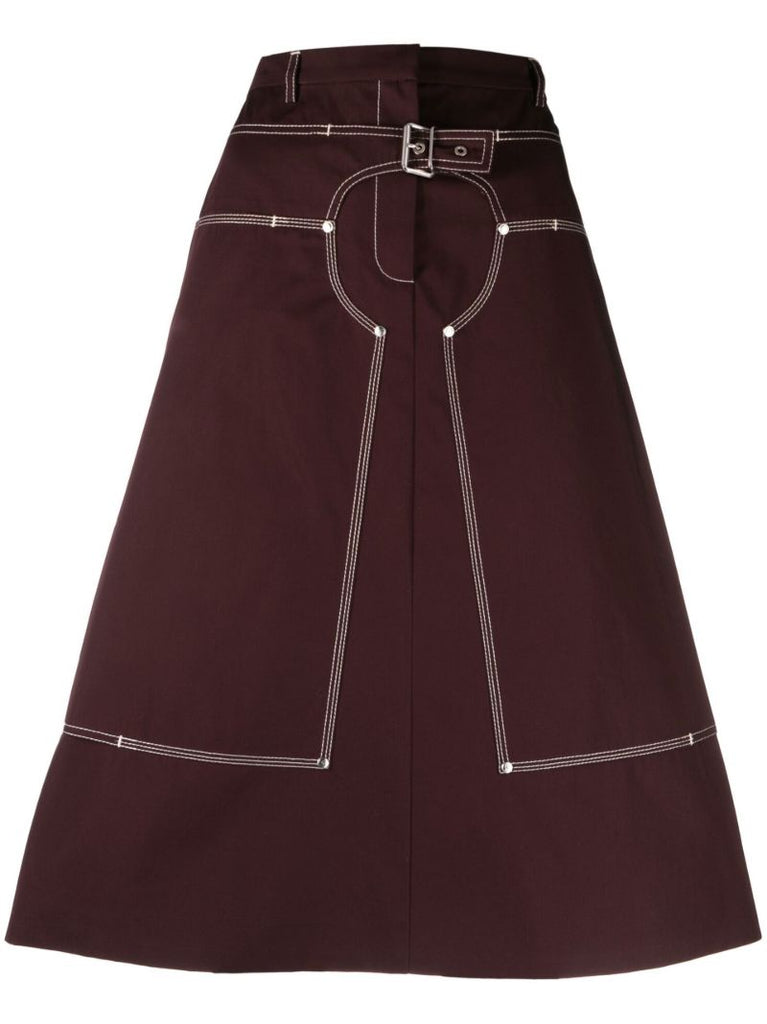 Purple A-line Buckled Midi Skirt