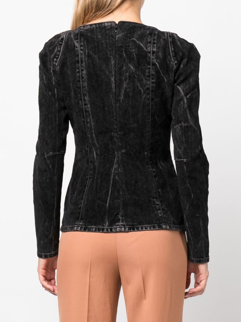 Black Flocked Velvet Denim Top