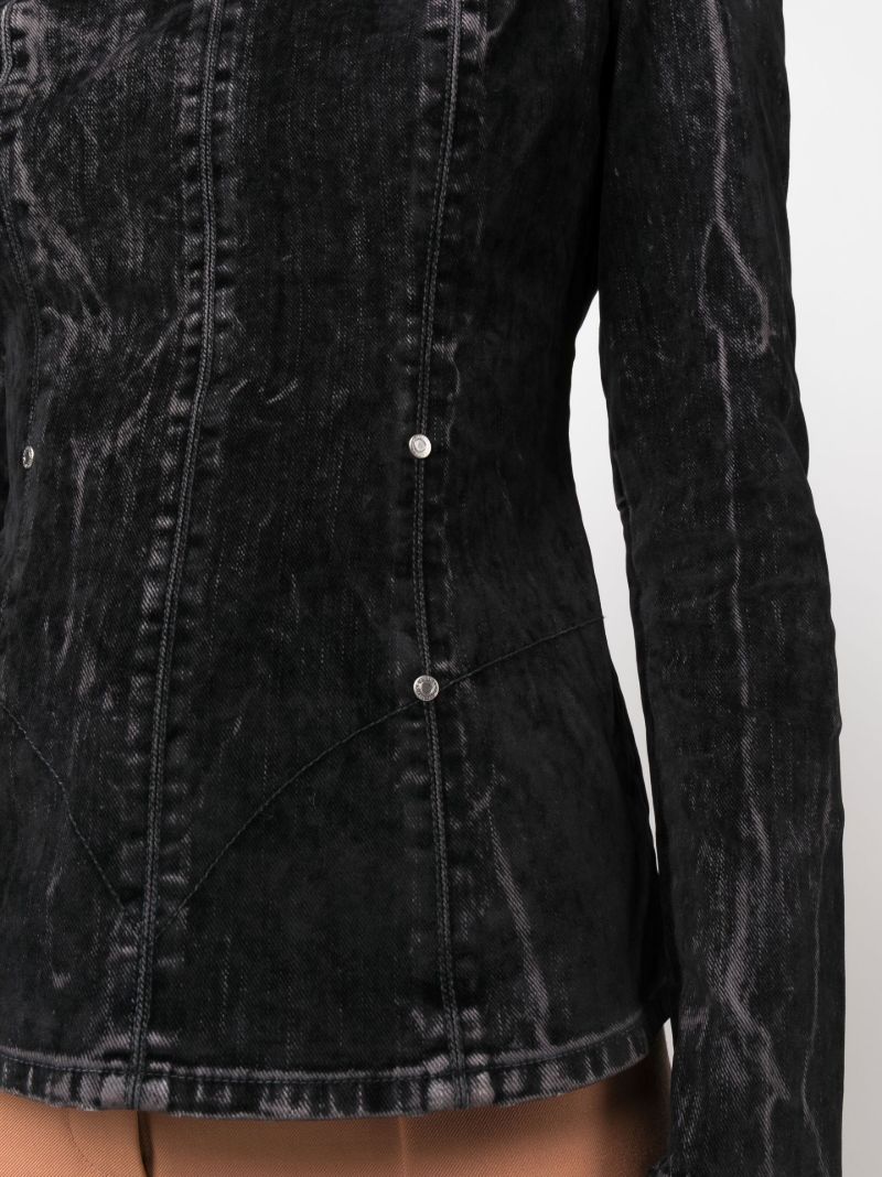 Black Flocked Velvet Denim Top