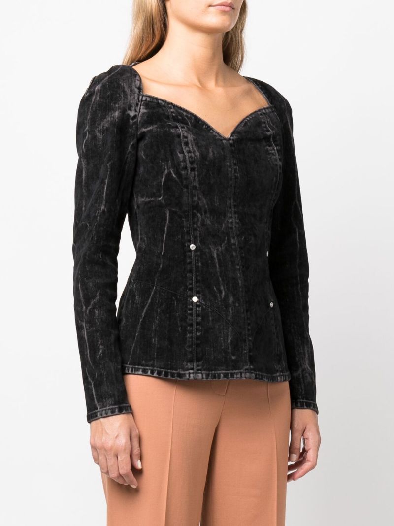 Black Flocked Velvet Denim Top