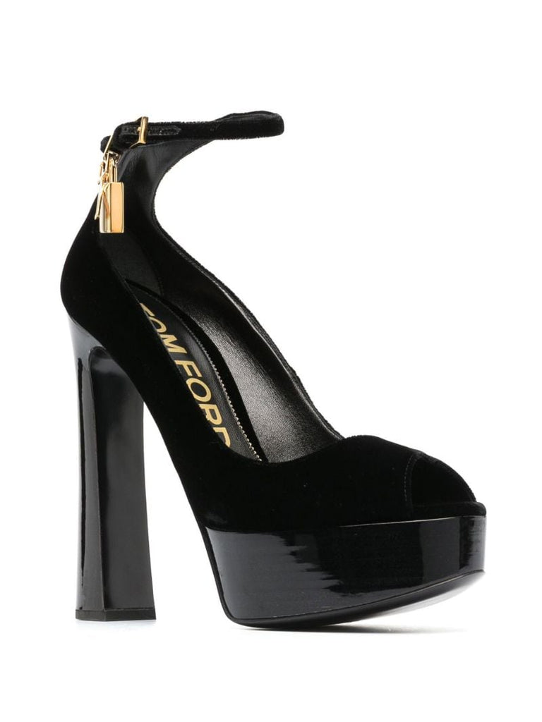 Black Padlock 145 Velvet Platform Sandals