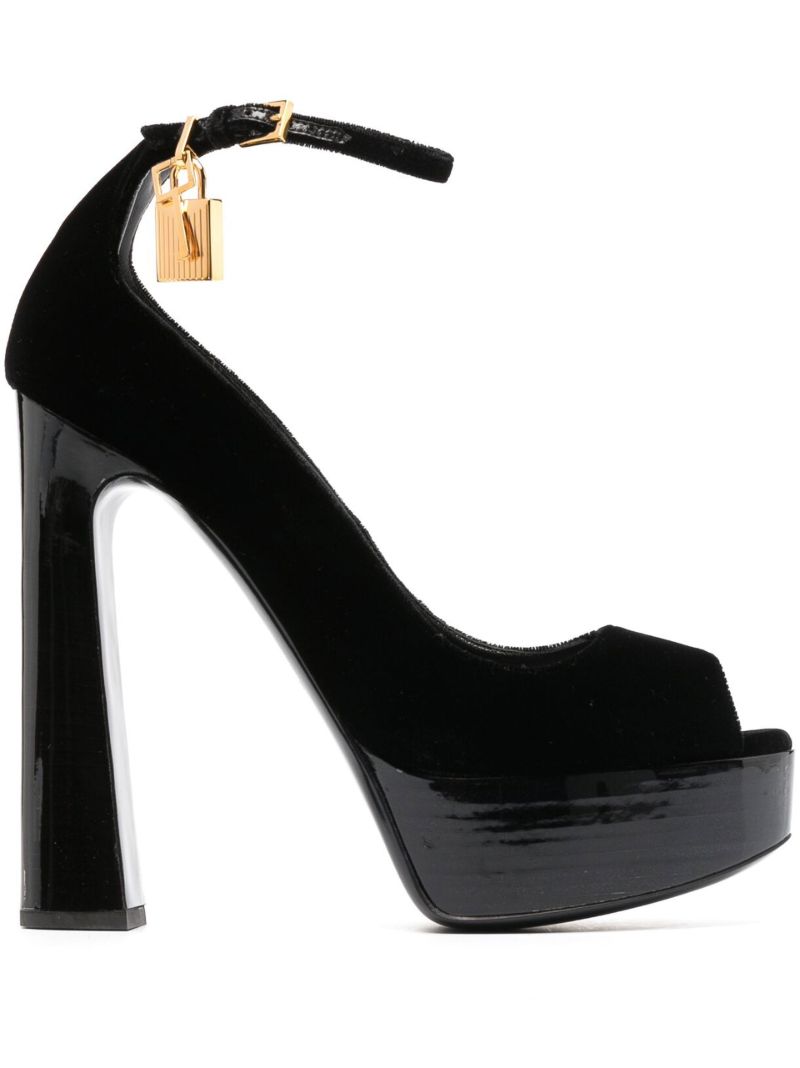 Black Padlock 145 Velvet Platform Sandals