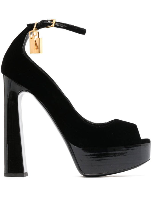 Black Padlock 145 Velvet Platform Sandals
