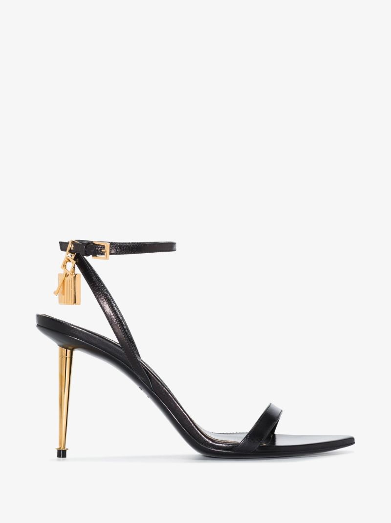 Black Padlock Pointy Naked 85 Leather Sandals