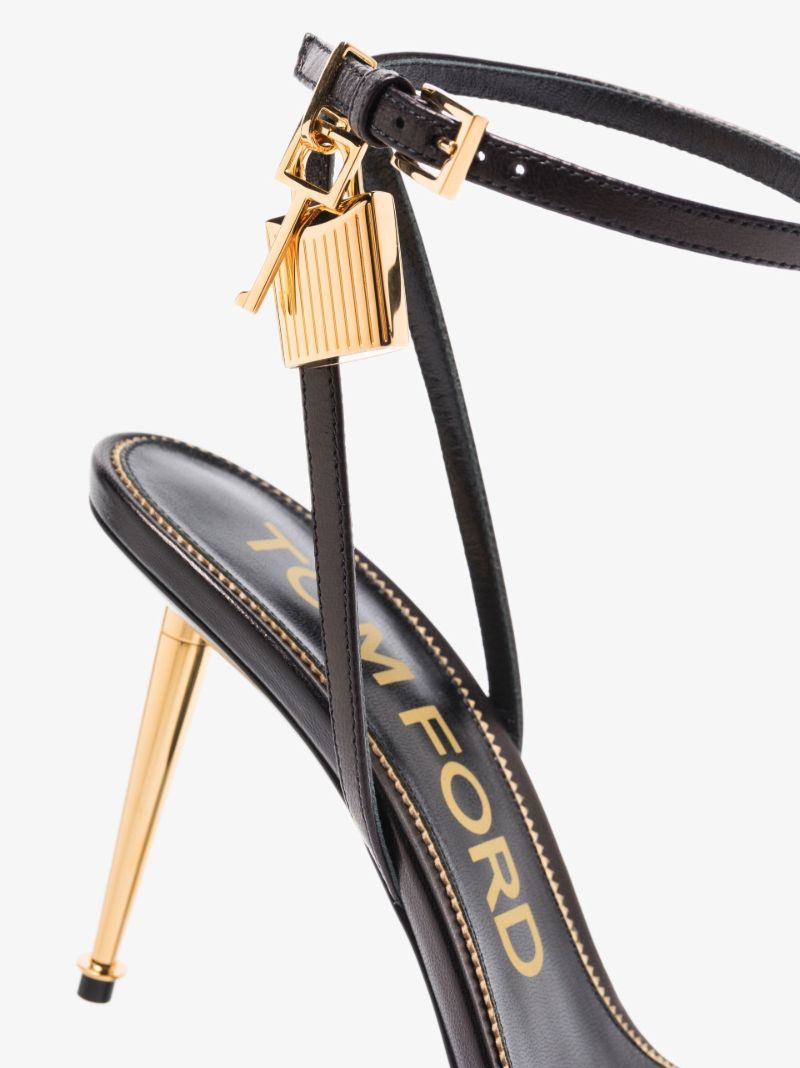 Black Padlock Pointy Naked 85 Leather Sandals