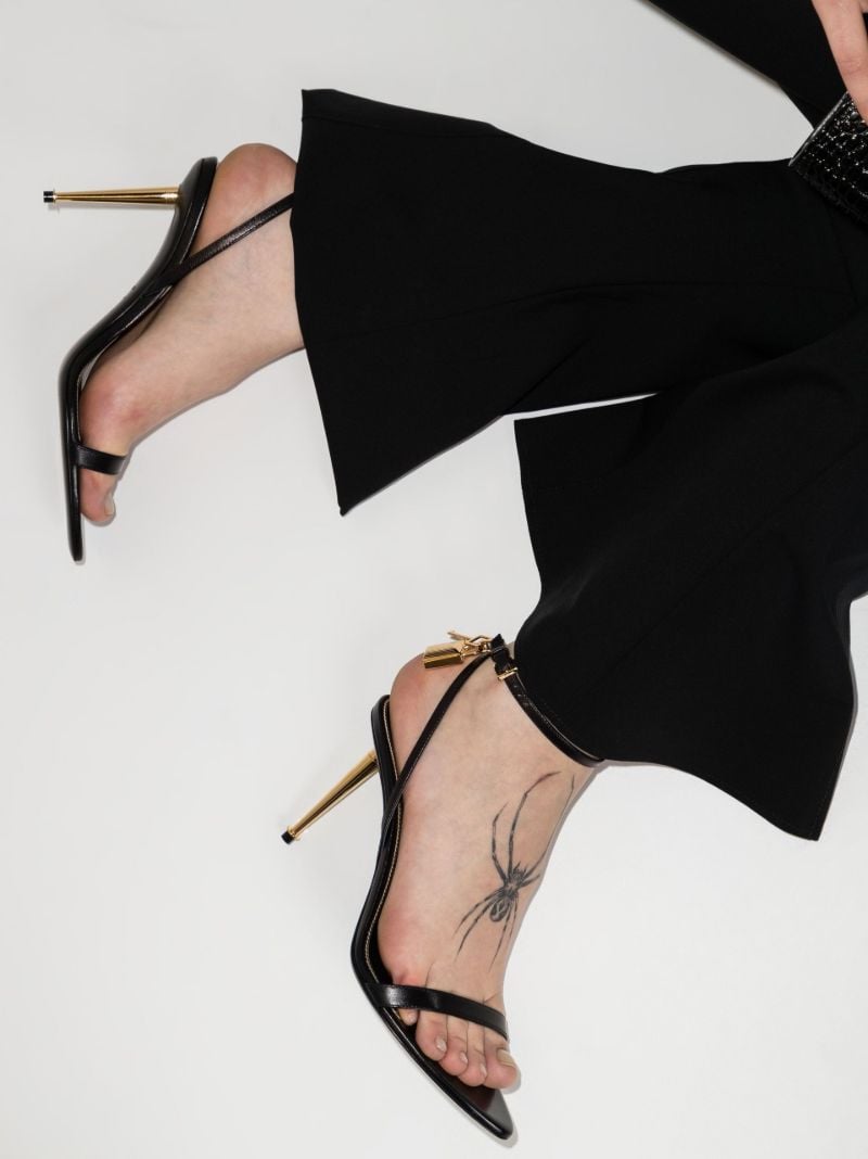 Black Padlock Pointy Naked 85 Leather Sandals