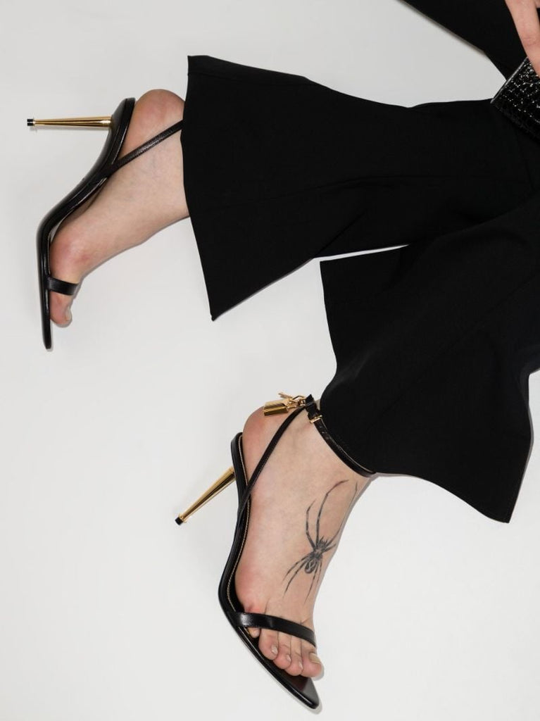 Black Padlock Pointy Naked 85 Leather Sandals