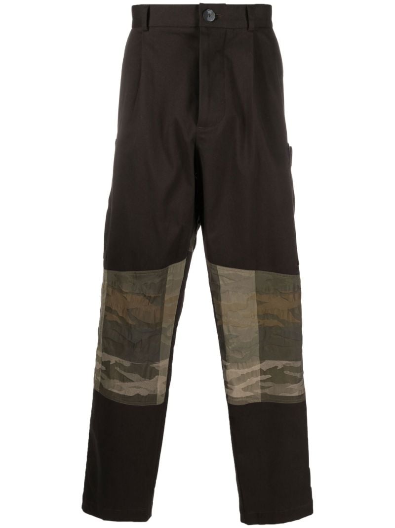 Green Camouflage Panel Straight-leg Trousers