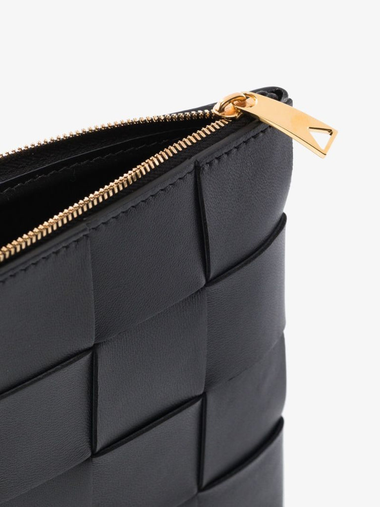 Black Small Intrecciato Leather Pouch Bag