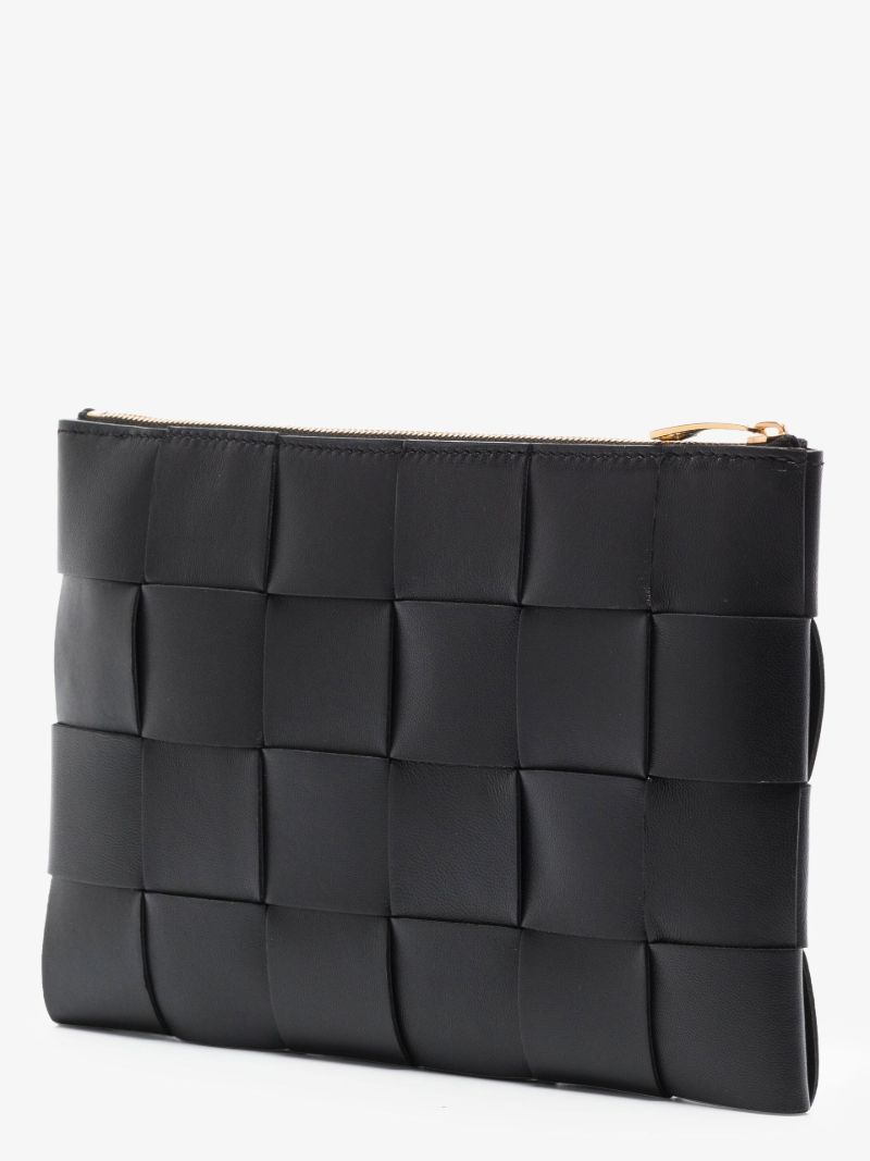 Black Small Intrecciato Leather Pouch Bag