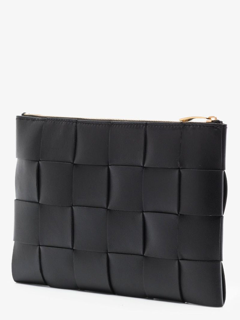 Black Small Intrecciato Leather Pouch Bag
