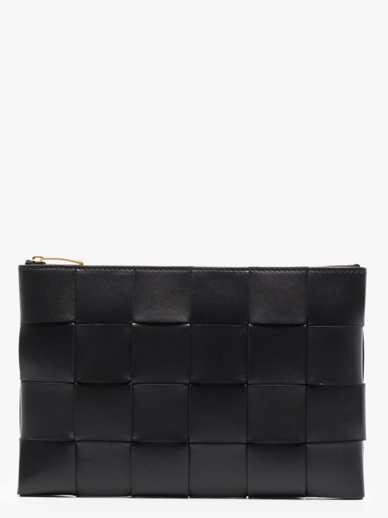 Black Small Intrecciato Leather Pouch Bag