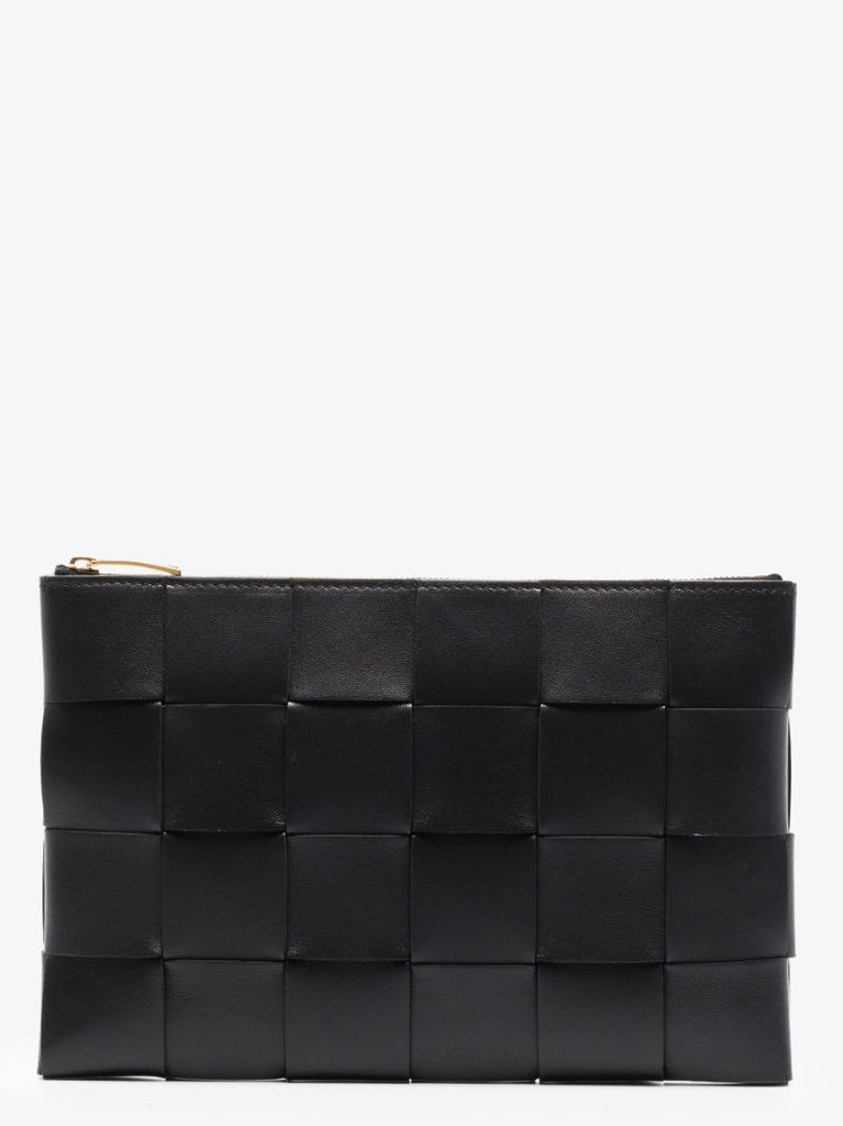 Black Small Intrecciato Leather Pouch Bag