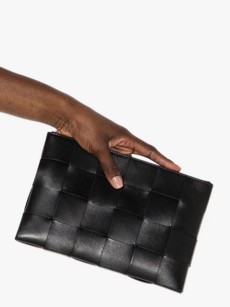Black Small Intrecciato Leather Pouch Bag