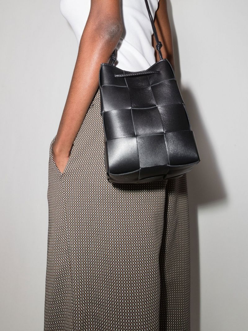 Black Cassette Leather Cross Body Bucket Bag