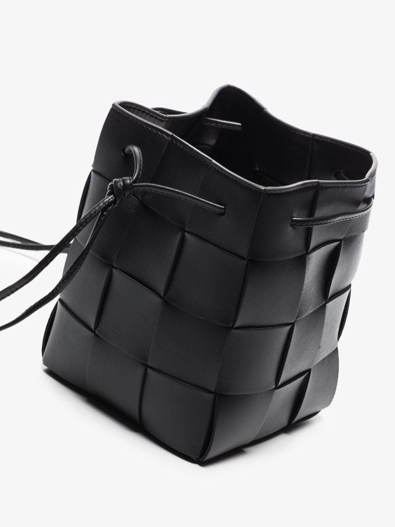 Black Cassette Leather Cross Body Bucket Bag