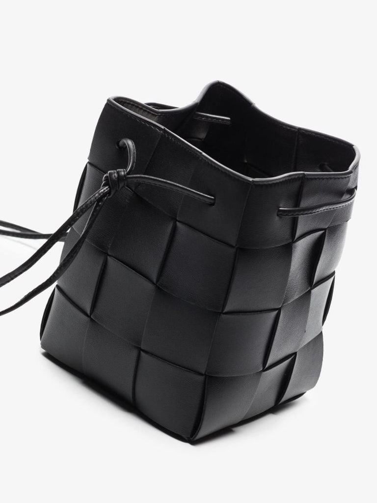 Black Cassette Leather Cross Body Bucket Bag