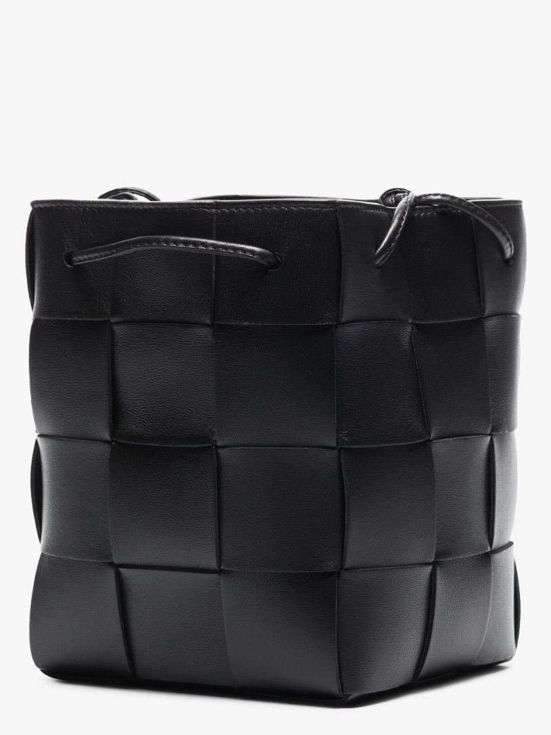 Black Cassette Leather Cross Body Bucket Bag